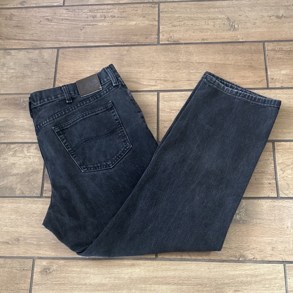 Lee Regular Fit Straight Leg Jeans Mens 40x30 Black Excellent Faded Denim